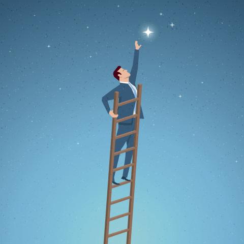 Man on a ladder, reaching for the stars